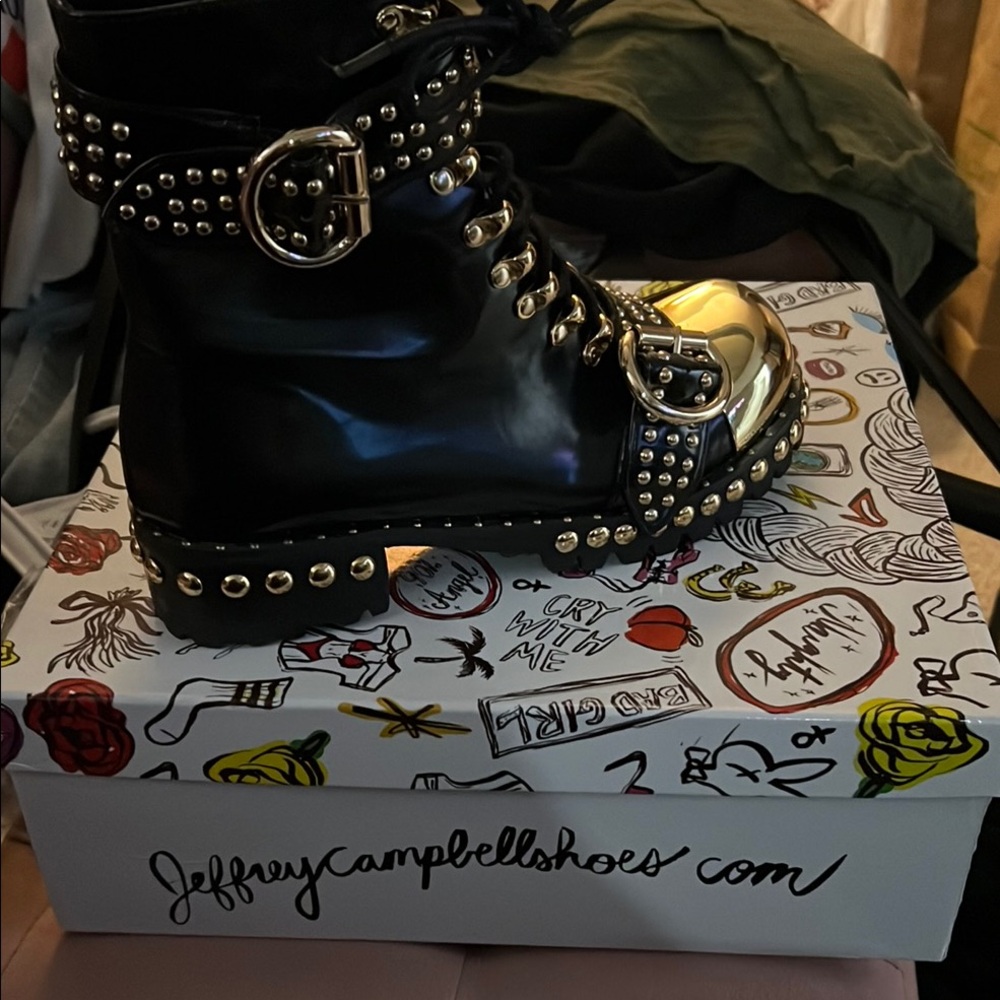 Jeffrey Campbell Black and Gold Combat Boots